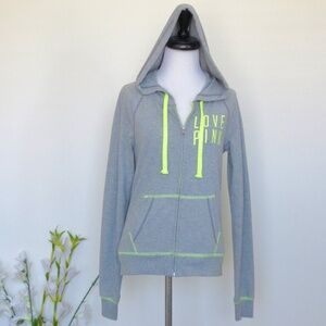 NEW! Victoria's Secret PINK Zip Hoodie Gray Neon SZ XS